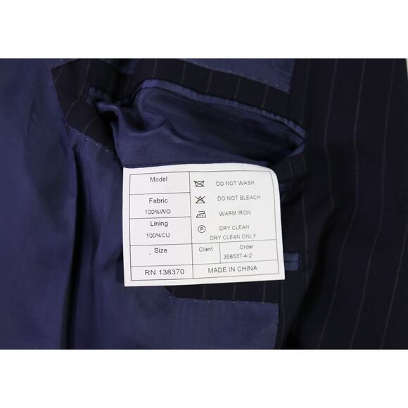 Andrew Lock Custom Tailored Navy Blue Pinstripe 2-Btn Wool Handmade Suit 46L - Picture 10 of 11